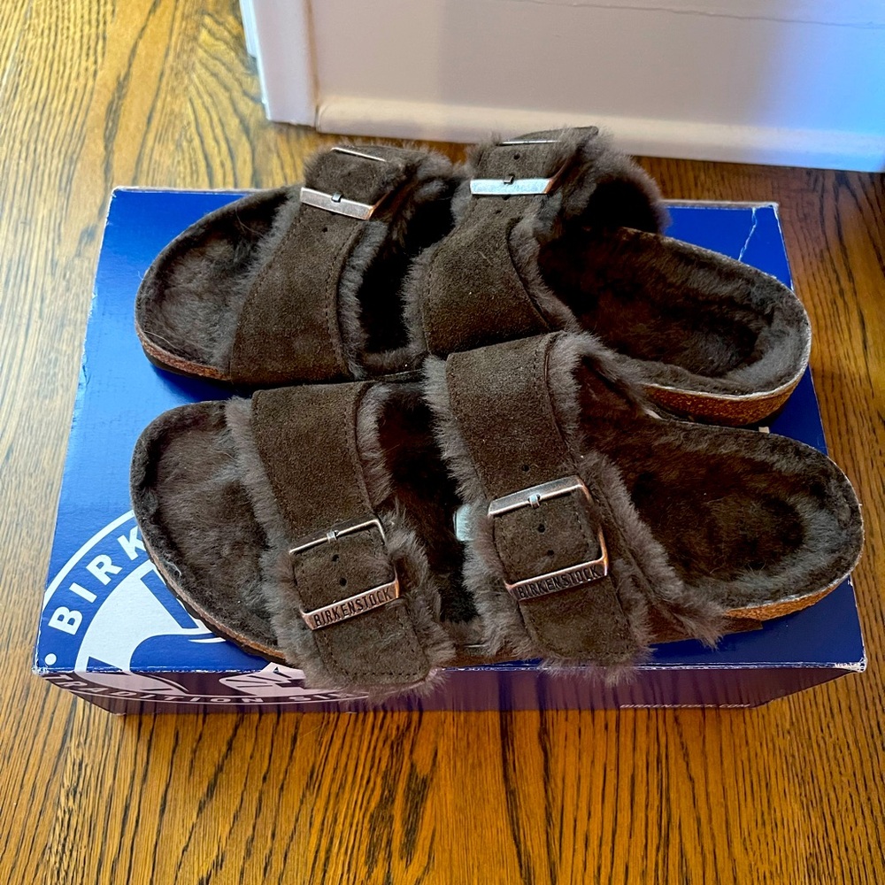 Birkenstock size 40 Shearling Dark Brown worn 1x